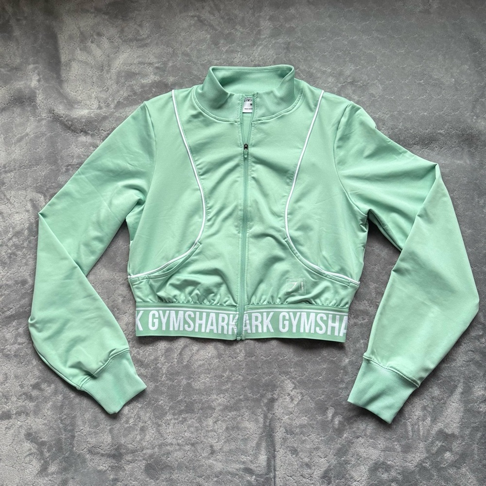 Gymshark Mint Green Cropped Zip-Up Top